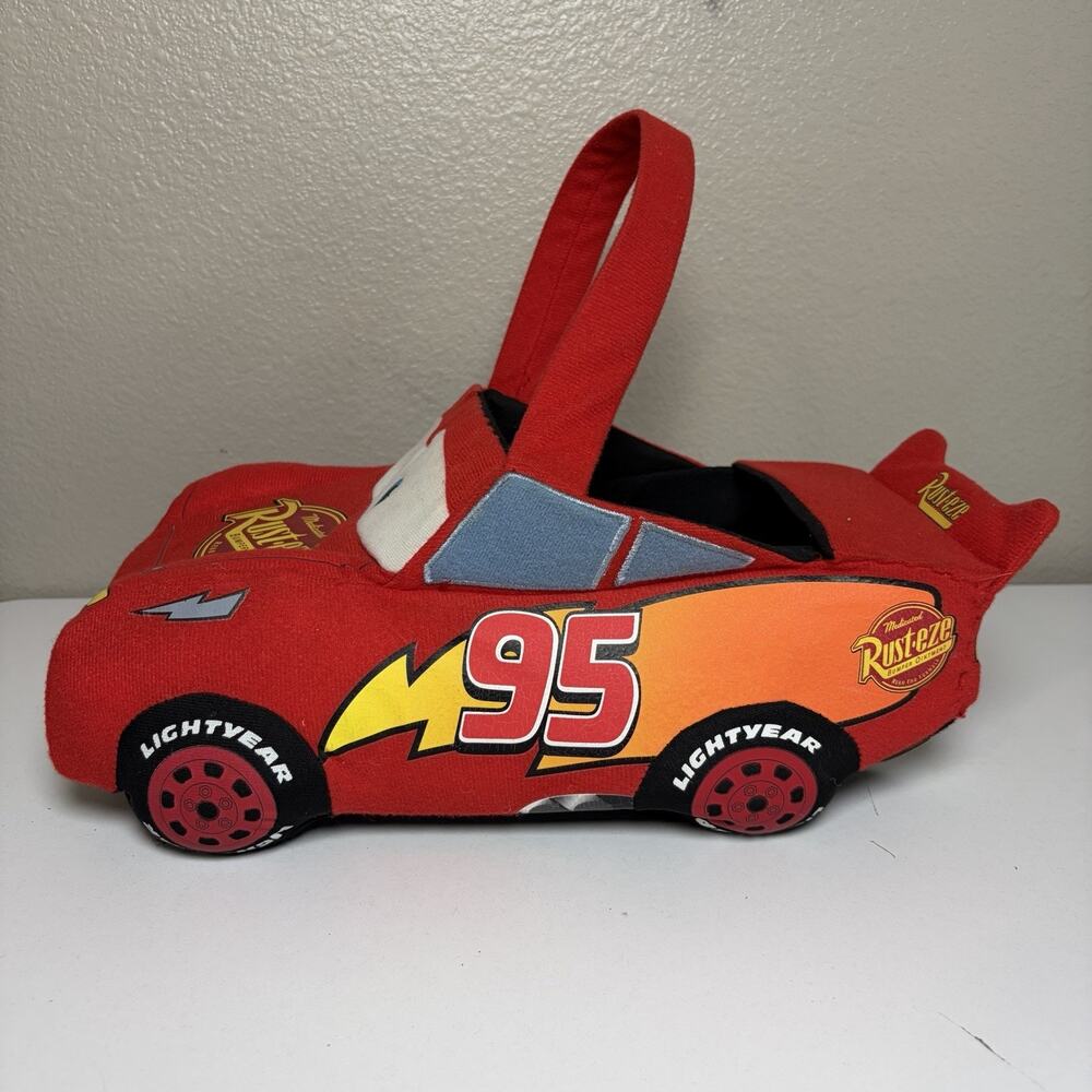 RARE Disney Cars Lightning McQueen Red Car Plush Halloween Easter Basket 12x6.5"